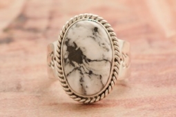 Genuine White Buffalo Turquoise Sterling Silver Navajo Ring
